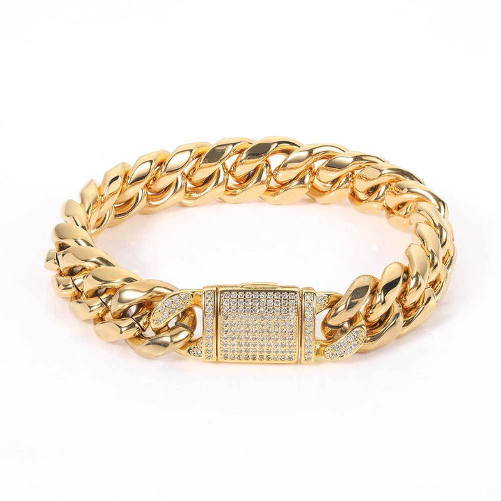 European Hip Hop Titanium Steel Bracelet Real Gold Plating Inlaid Zircon Flip Buckle