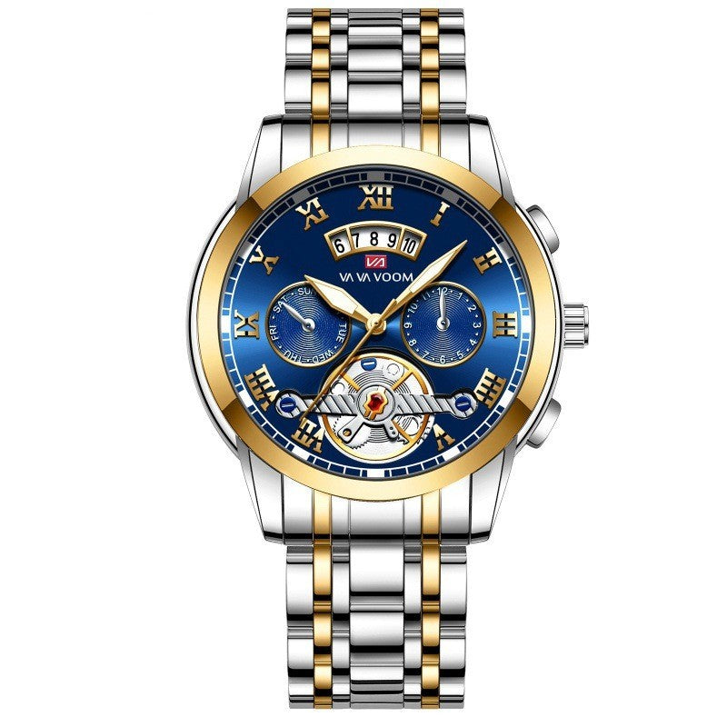 Reloj de cuarzo de tourbillon para hombres de acero inoxidable