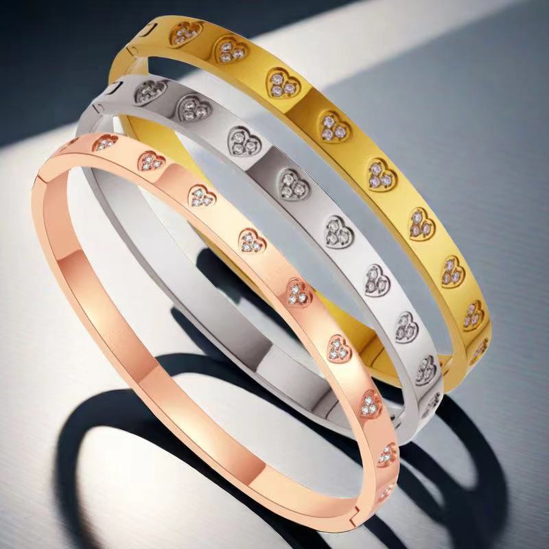 Romantisch hart titanium stalen armband vrouwelijke diamant