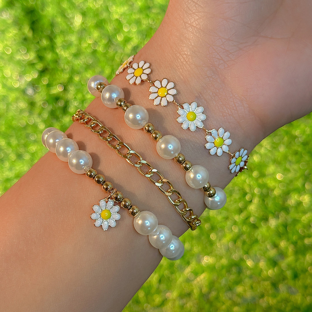 Stile Ins Piccole perle dorate Bracciale perle Set in 4 pezzi