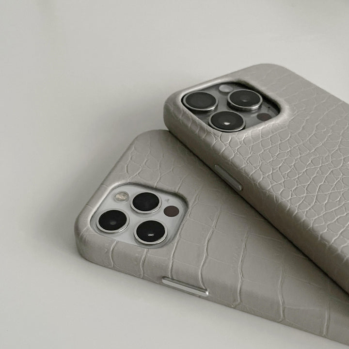 Cream Grey Patterned Leather Phone Case