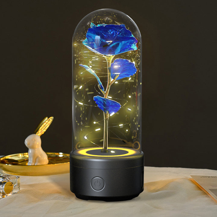 Yaratıcı 2 in 1 Gül Çiçekleri LED Işık ve Bluetooth Hoparlör Sevgililer Günü Hediyesi Gül Aydınlık Gece Işık Süslemesi Cam Kapakta