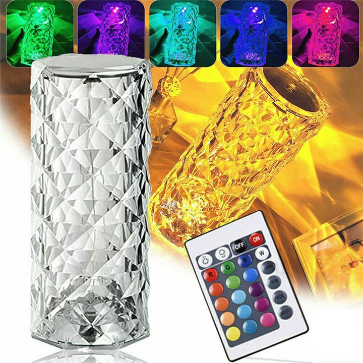LED Crystal Table Lamp Diamond Rose Night Light Touch Atmosphere & Fjernkontroll