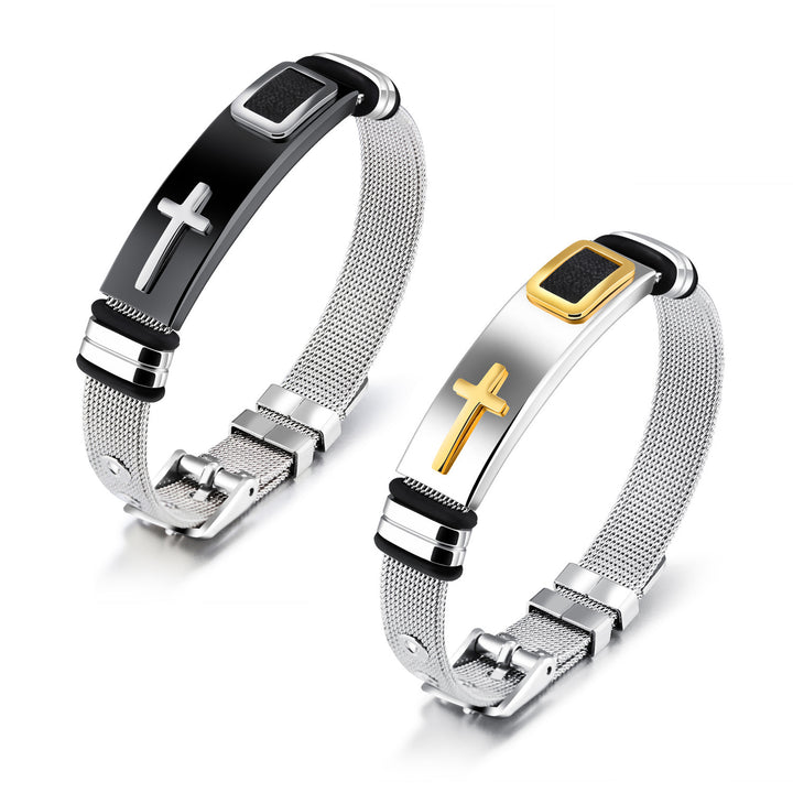 YiKLN Punk Design Cross Bracelet Bangle For Man Party Gift Stainless Steel Gold Black Colors Bracelet Adjustable Chain OGH878