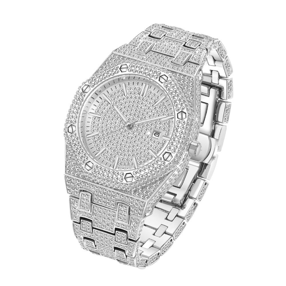 Fashion Rap Ice Hip Hop Full Diamond Diarm Dial Quartz Ceas pentru bărbați