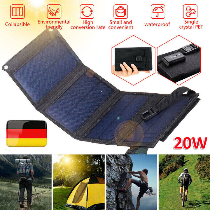20W Panel solar plegable Panel solar Potencia Banco Mobile Teléfono móvil Camping Camping Senderismo