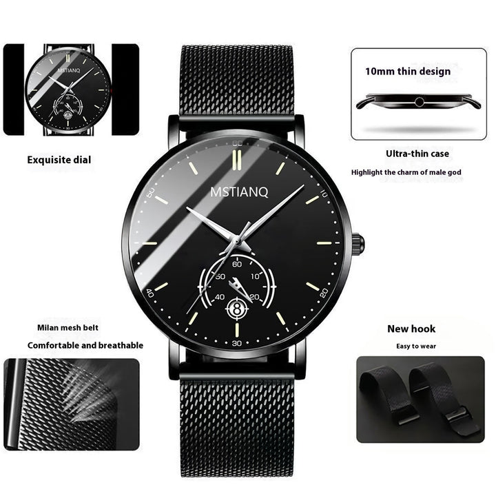 Trade Watch Stylish Black Technology Belt Raffinierte Stahl Korean Casual Calender