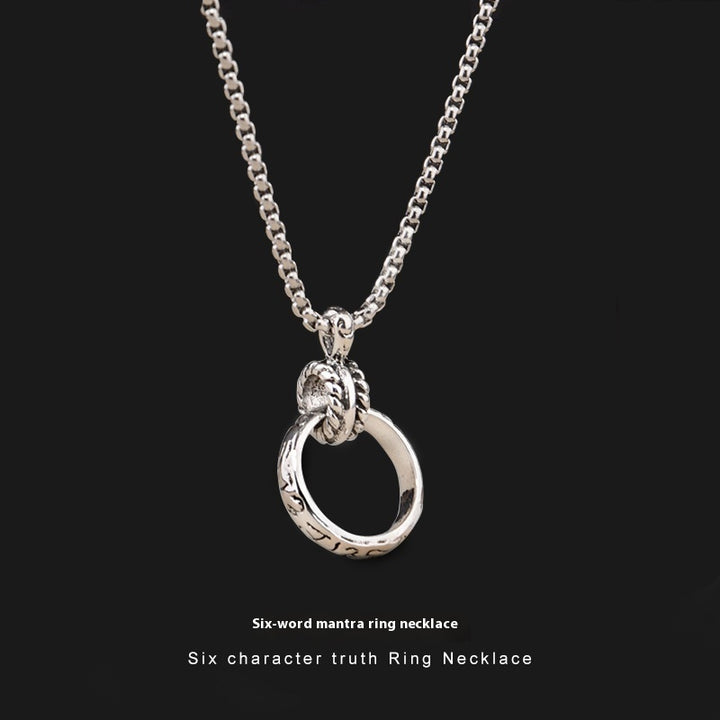 Six-Word Ring Necklace Titanium Steel Pendant Long Sweater Chain