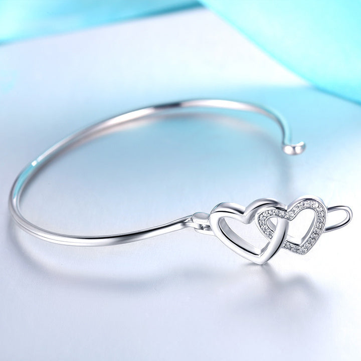 Sølvarmbånd kvinnelig ovalt armbånd kjærlighet hjerteformet armbånd innlagt zirkon motesmykker