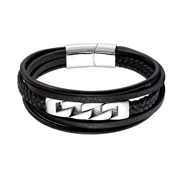 Popular Stainless Steel Leather Rope Multi-layer Woven Bracelet
