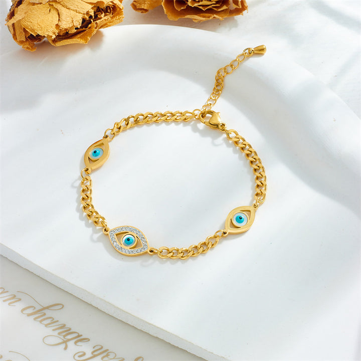 Glossy Diamond Blue Eyes Accessory Chain Titanium Steel Gold-plated Bracelet