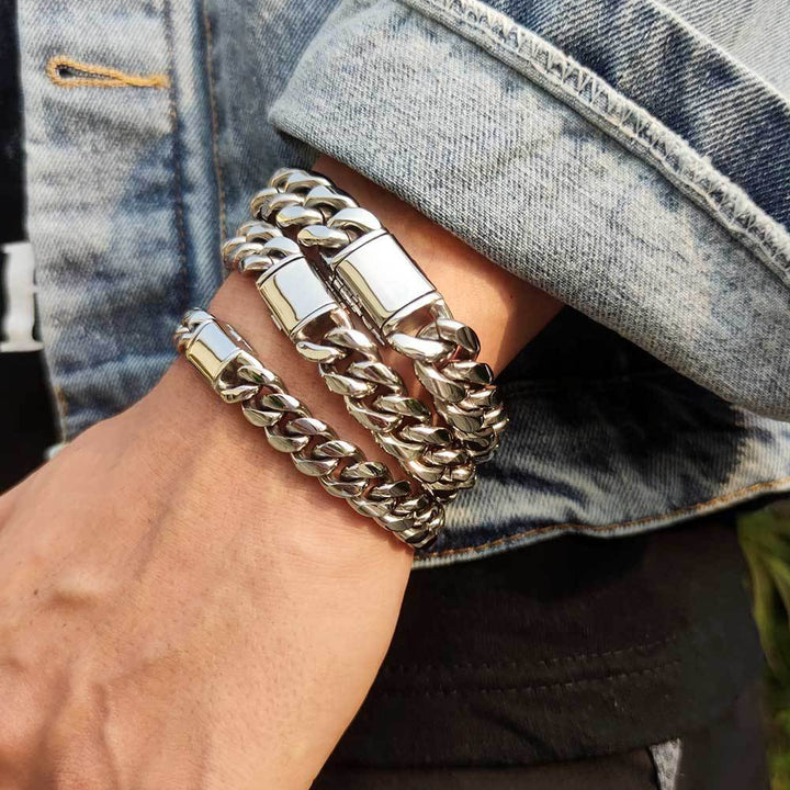 Hip Hop Flip Buckle roestvrij staal Cubaanse armband rond slijpen