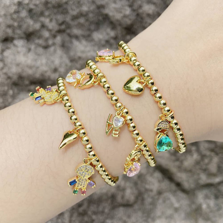 Girl Pendant Bracelet Gold-plated Inlaid Heart-shaped Zircon