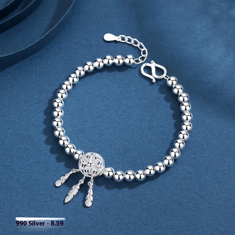 Pure Silver Glossy Lucky Beads Dreamcatcher Armband