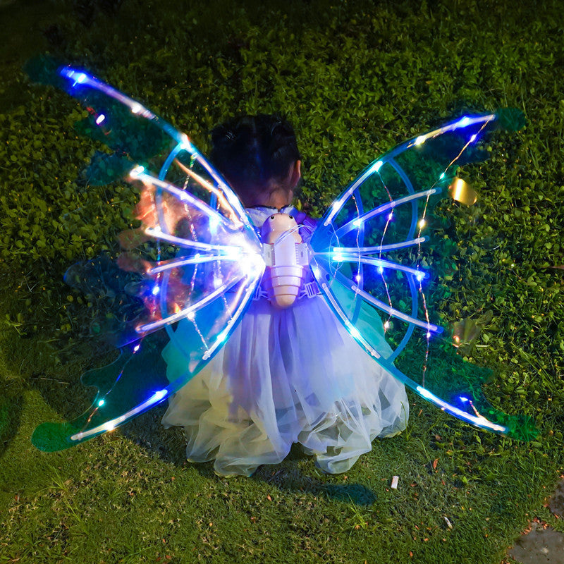 Chicas Alas de mariposas eléctricas con luces brillantes vestidos brillantes en movimiento alas de hadas para la boda de cumpleaños Halloween