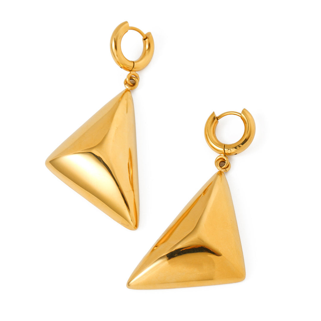 Light Luxury Refined Personalized 18K Gold Stainless Steel Triangle Pendant Earrings