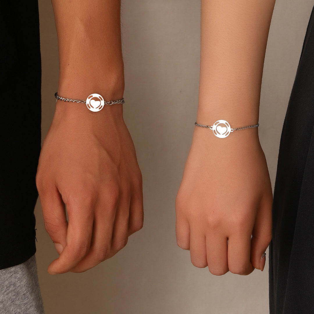 Bracelet de cœur rond en acier inoxydable simple