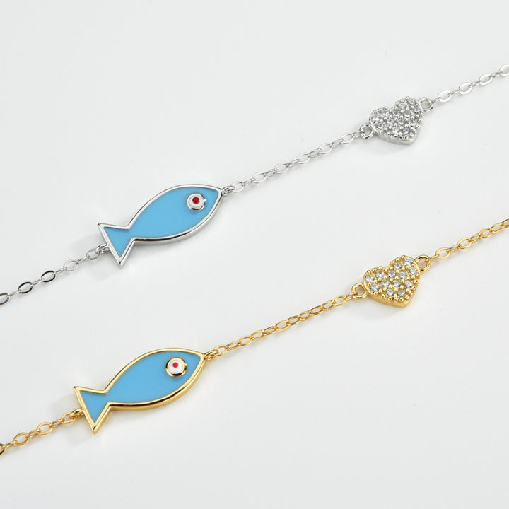 Bracelet en forme de cœur de poisson bleu des femmes