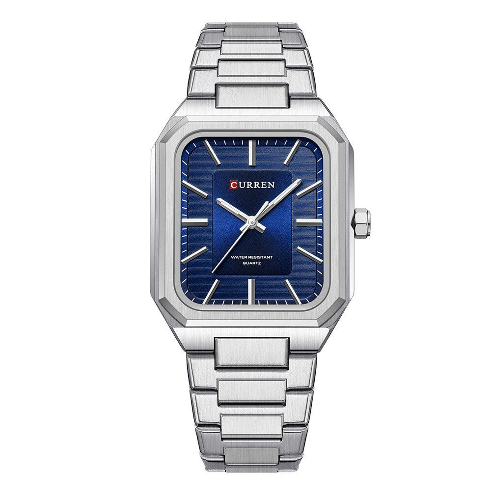 Heren Fashion Steel Band Business Square Quartz Watch