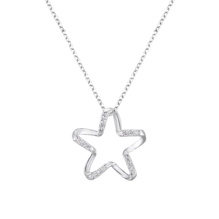 S999 STERLING SILVER FIVE Pointed Star Ring Necklace Korean Style