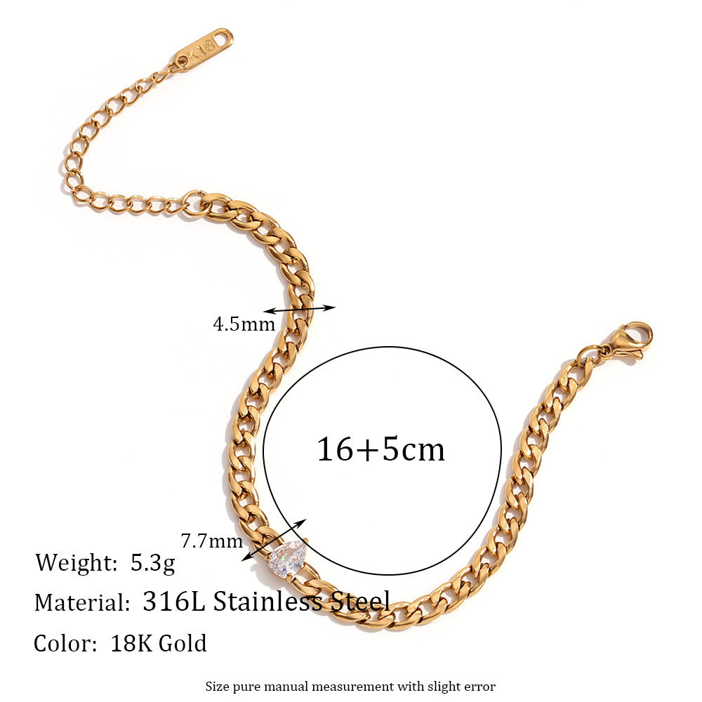 Bracelet de chaîne zircon en or de placage en or 18K simple