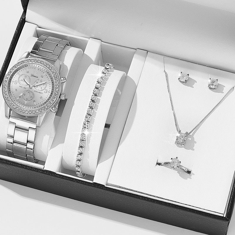 Dames met drie ogen quartz diamant-ingebedde horloge