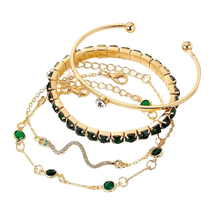 Grate-mère verte de mode Bracelet Stretch Diamond Ensemble de 4 pièces pour femmes