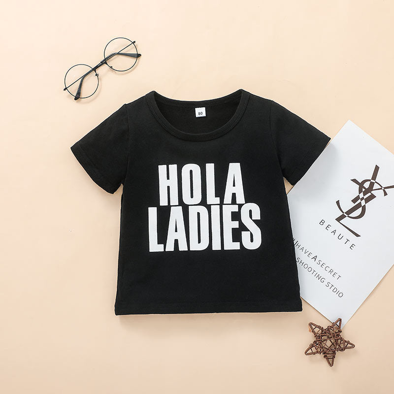 Çocuk şort, çocukların yaz giyim mektubu T-Shirt Koreli erkekler için iki parçalı