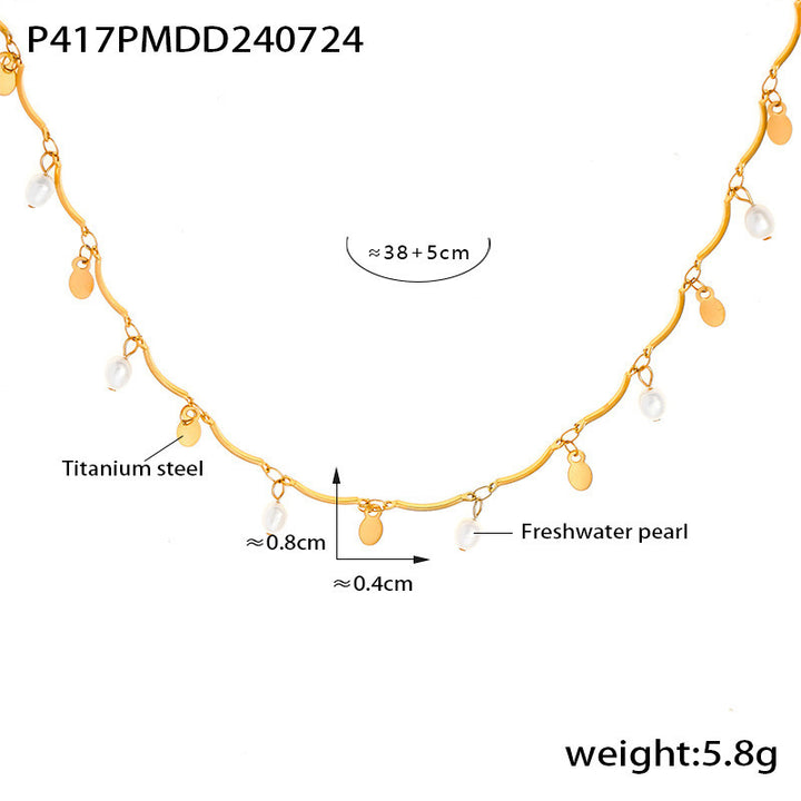 Geometrisk naturlig ferskvann Pearl dusk halskjede Mote Multi-element Tilbehør Titanstål 18K gullplatting