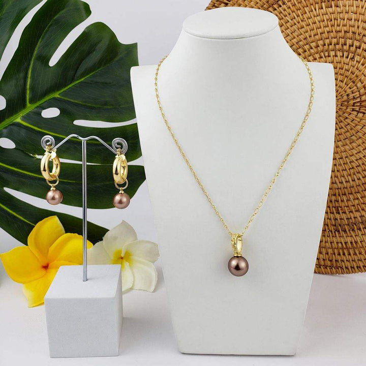 Simple Shell Pearl Earrings And Necklace Set
