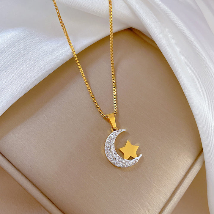 Titanium Steel Moon Simple Real Gold Necklace