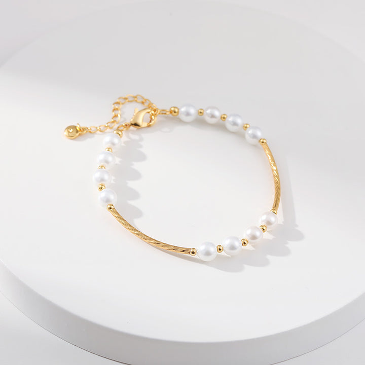 Tubo di rame fatto a mano 18k guscio d'oro reale perla e braccialetto di perle