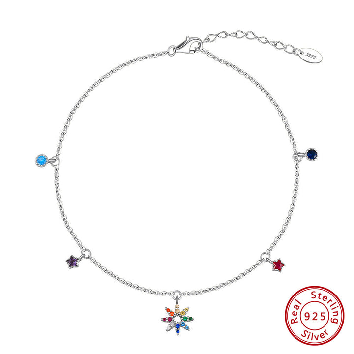 S925 Sterling Silver Color Zircon Anklet Ornament