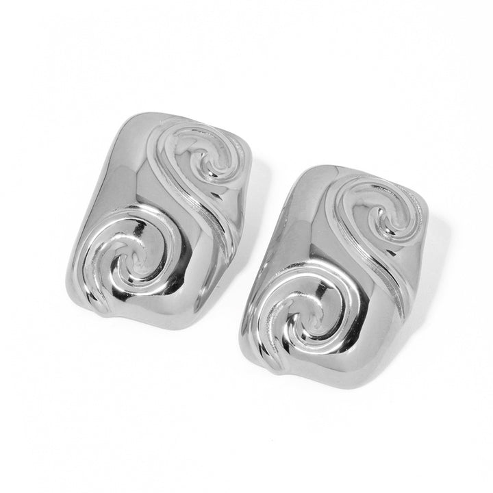 Steel Colored Stainless Steel Square Threaded Ring Earrings