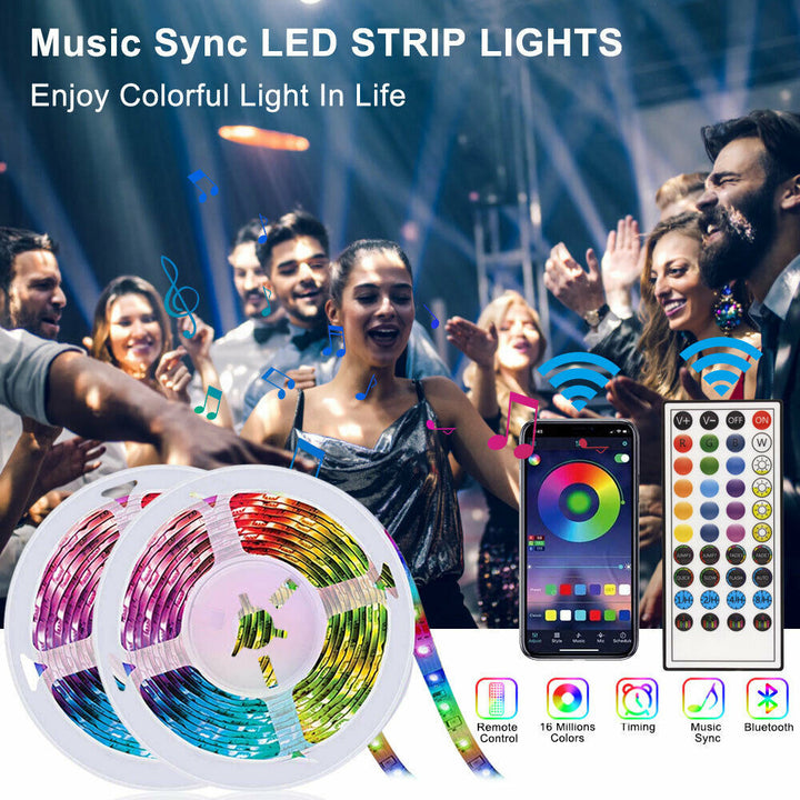 Lumini cu bandă cu LED 5050 RGB Cameră Bluetooth Schimbarea culorii luminoase cu telecomandă