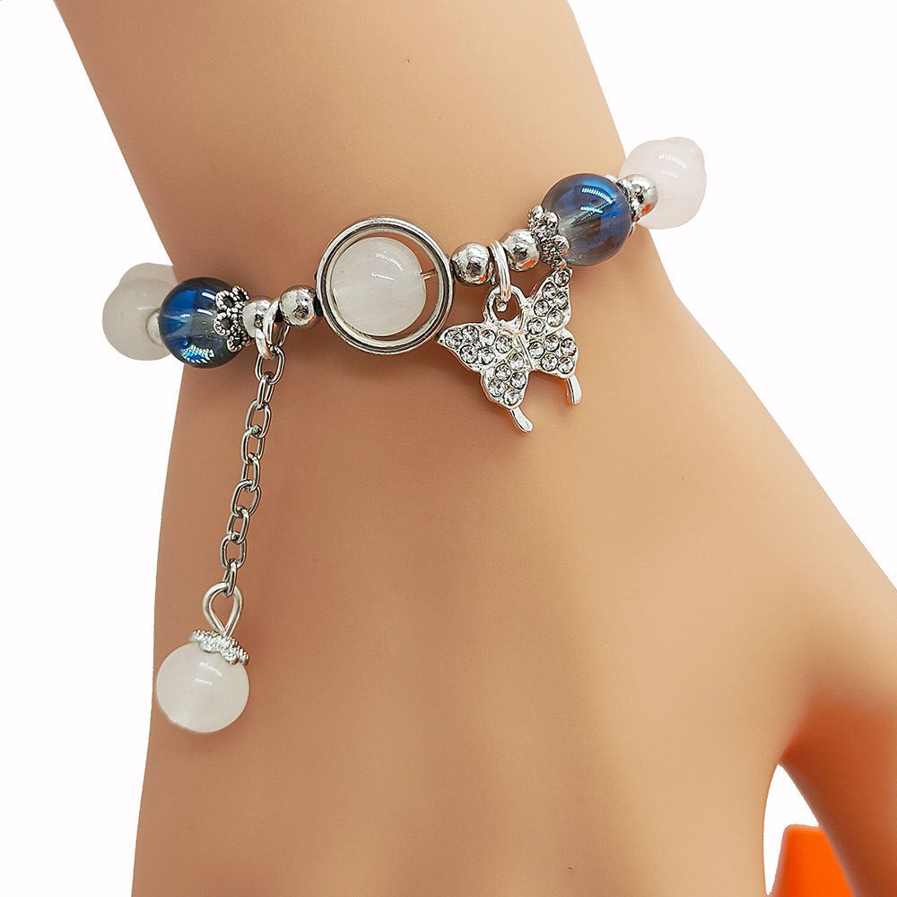 Butterfly Ball Bracelet Female Ins Special-interest Design Aquamarine Gray Moonlight