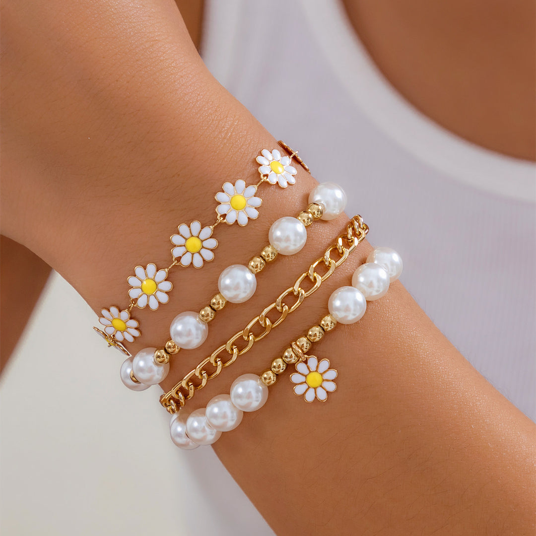 Stile Ins Piccole perle dorate Bracciale perle Set in 4 pezzi