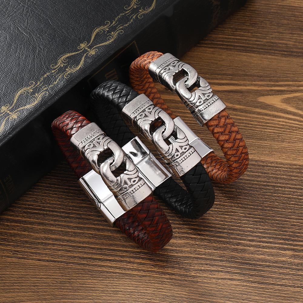 Alloy Hand-held Men's Leather Woven Bracelet