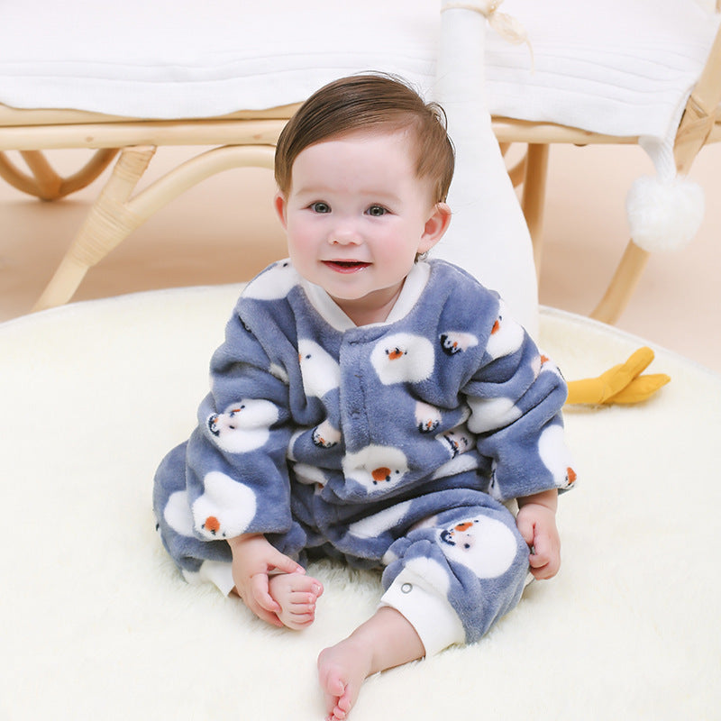 Bebek sıcak tek parçalı kıyafetler mercan polar kalınlaşmış pijama romper