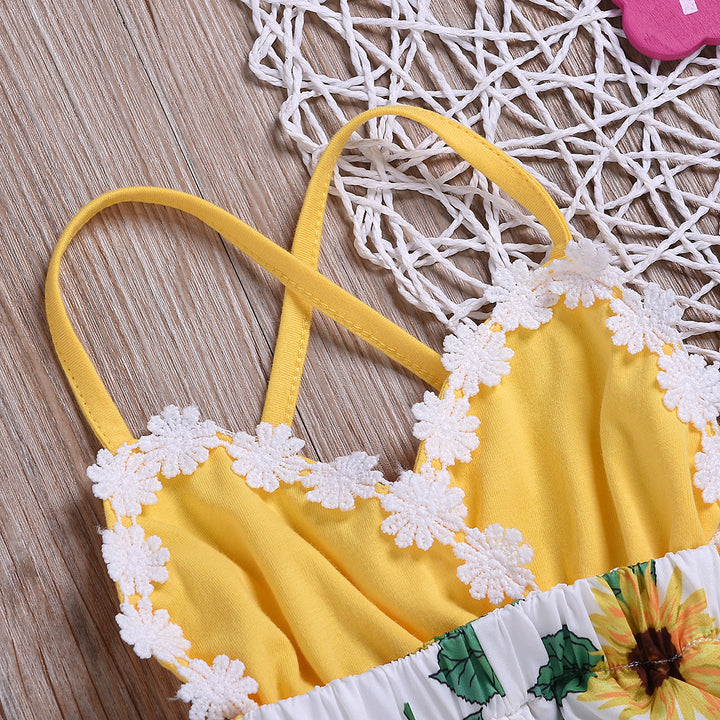 Children's Clothing Girls Baby Jumpsuits Children Sunflower Sling Lace Jumpsuit