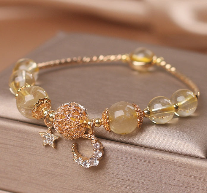 Naturlig Citrine Gold Gem Quartz armbånd Kvinners lys Luksusstjerne Moon Crystal Accessories