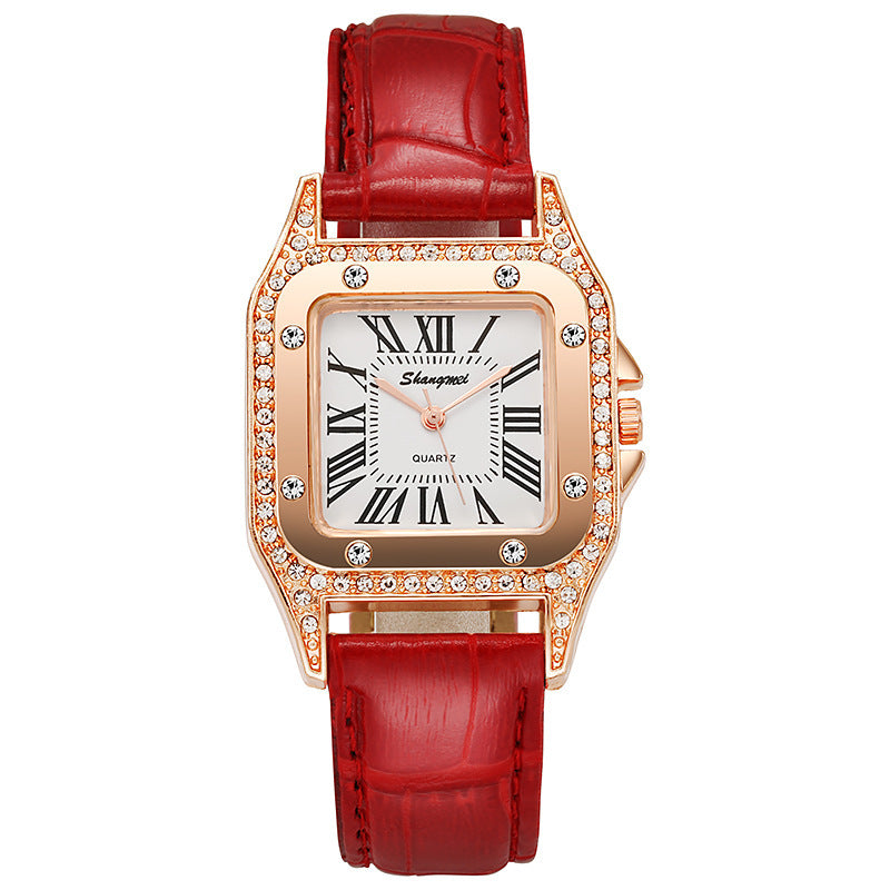 Centură pătrată Diamond Women's Watch Numere romane simple