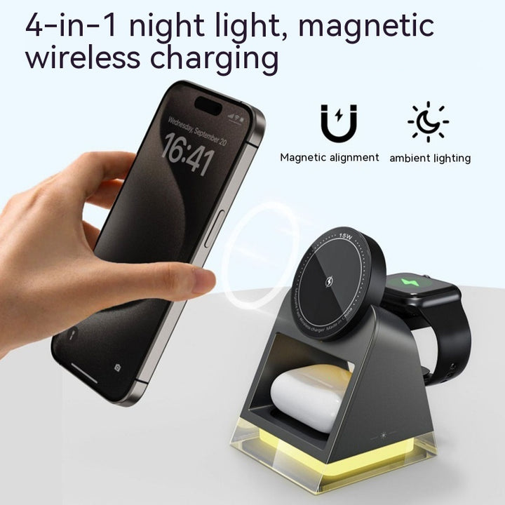 Încărcător wireless magnetic trei în unu lampă de noapte mică
