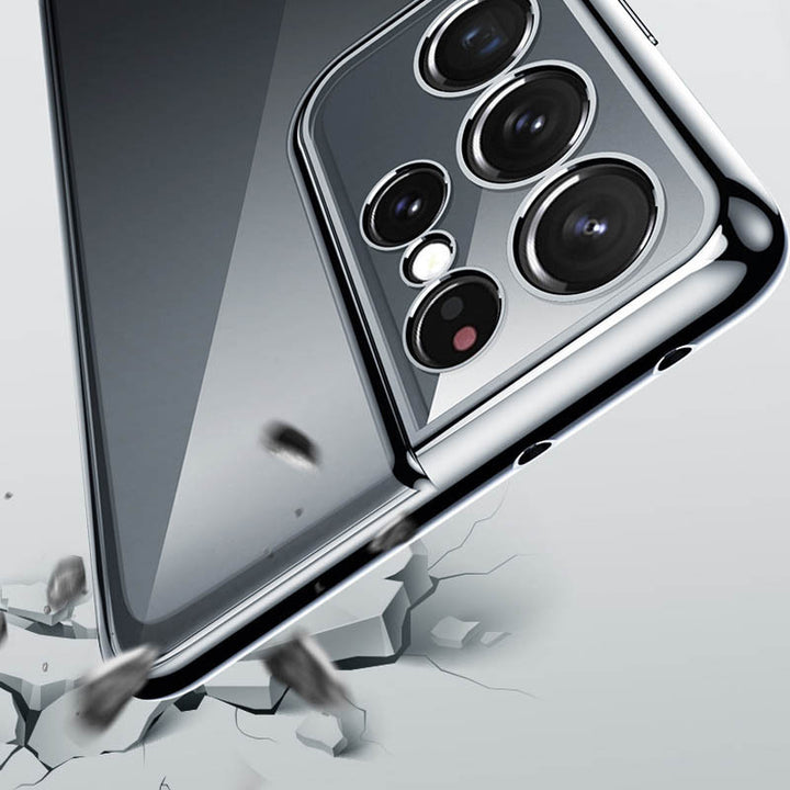 S21 Case de teléfonos móviles Electroplatando la cáscara suave de caída ultra completa transparente