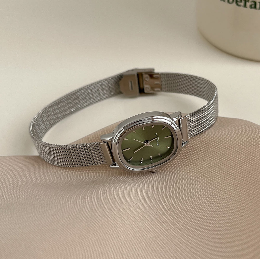 Ovaal kleine wijzerplaat niche hoogwaardige eenvoudige waterdichte dames mesh riem horloge