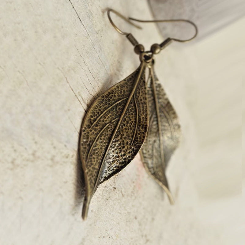 Retro Simple Leaves -legering lämnar textur personliga örhängen