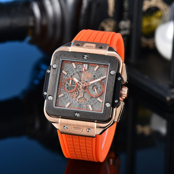 Square Hollow Quartz Watch Multicolor Silicone Men