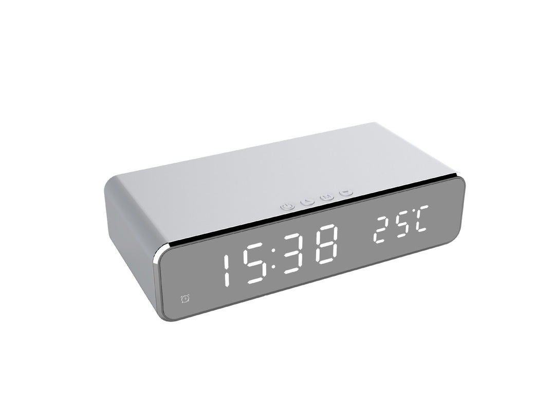 LED Elektrische Wecker mit drahtlosen Ladegerät Desktop Digital Deftador Thermometer Uhr HD Spiegel Uhr Uhr Tischdekoration Dekor