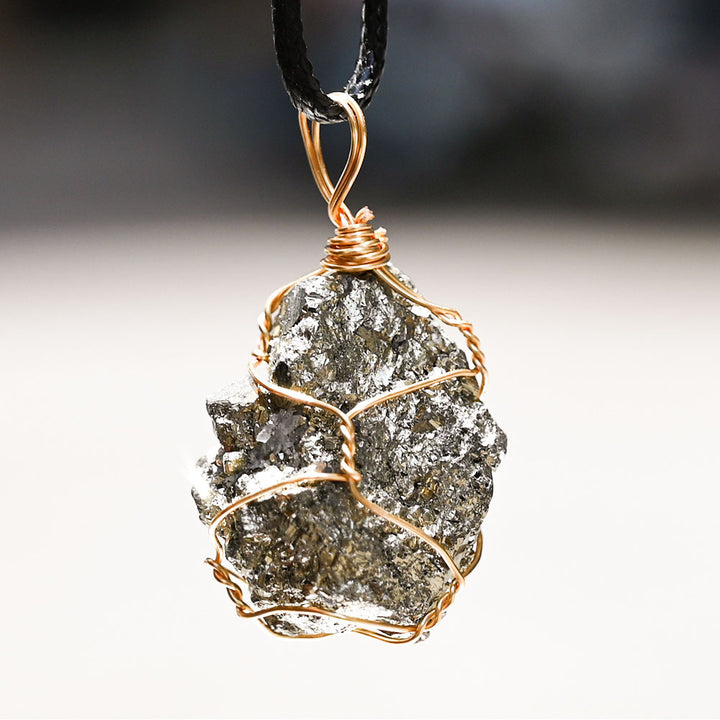 Cross-border Natural Crystal Pyrite Rough Stone Winding Pendant Copper Wire