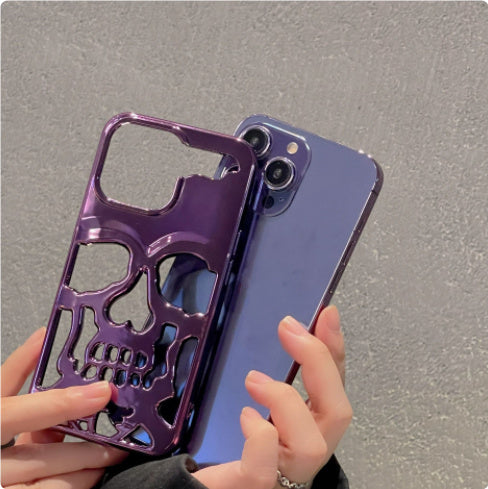 Luxury plating 3D Skull Phone Case Breatabele glanzende holle gouden metalen verf